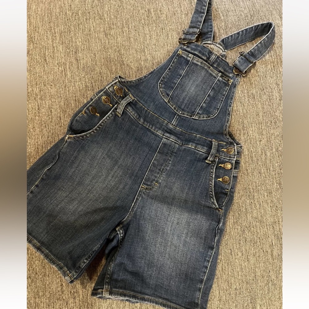 Vintage Lee Womens Shortalls Size XS Blue Denim Square Neck Pockets Farm Girl